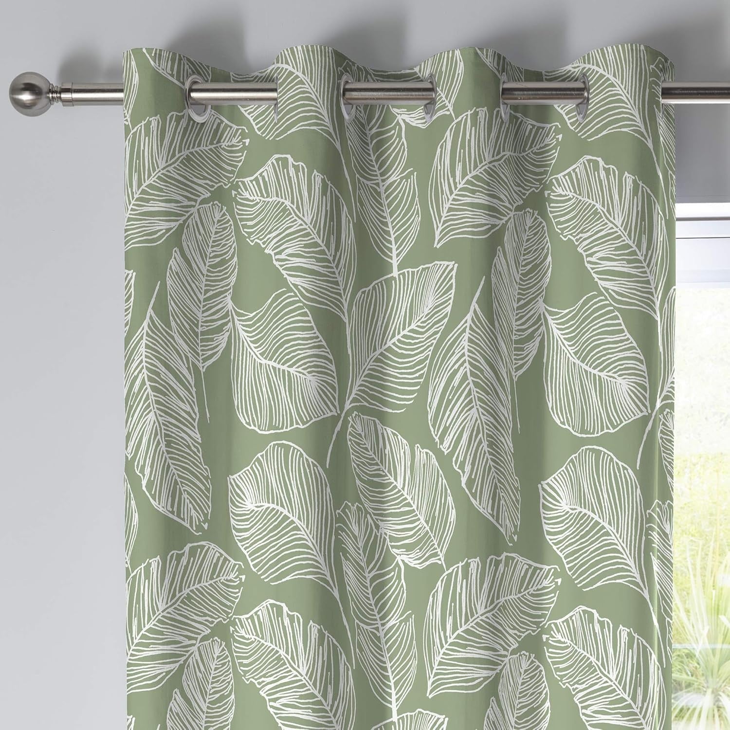 Fusion Matteo 100% Cotton Pair Of Eyelet Curtains Green 229x229cm Drop New