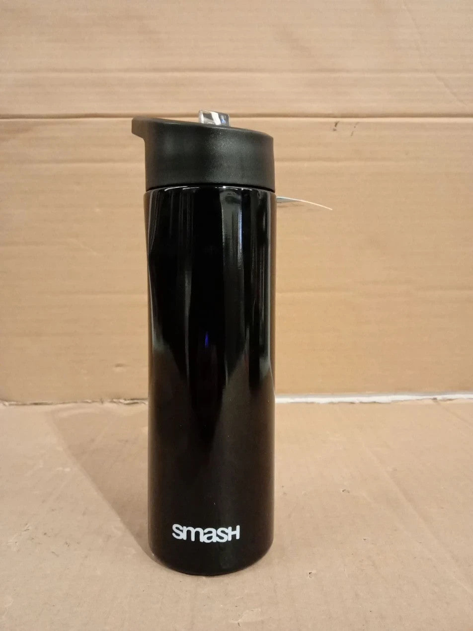 Smash Stainless Steel Water Bottle 750ml Black Flip Top Lid Straw Carry Handle