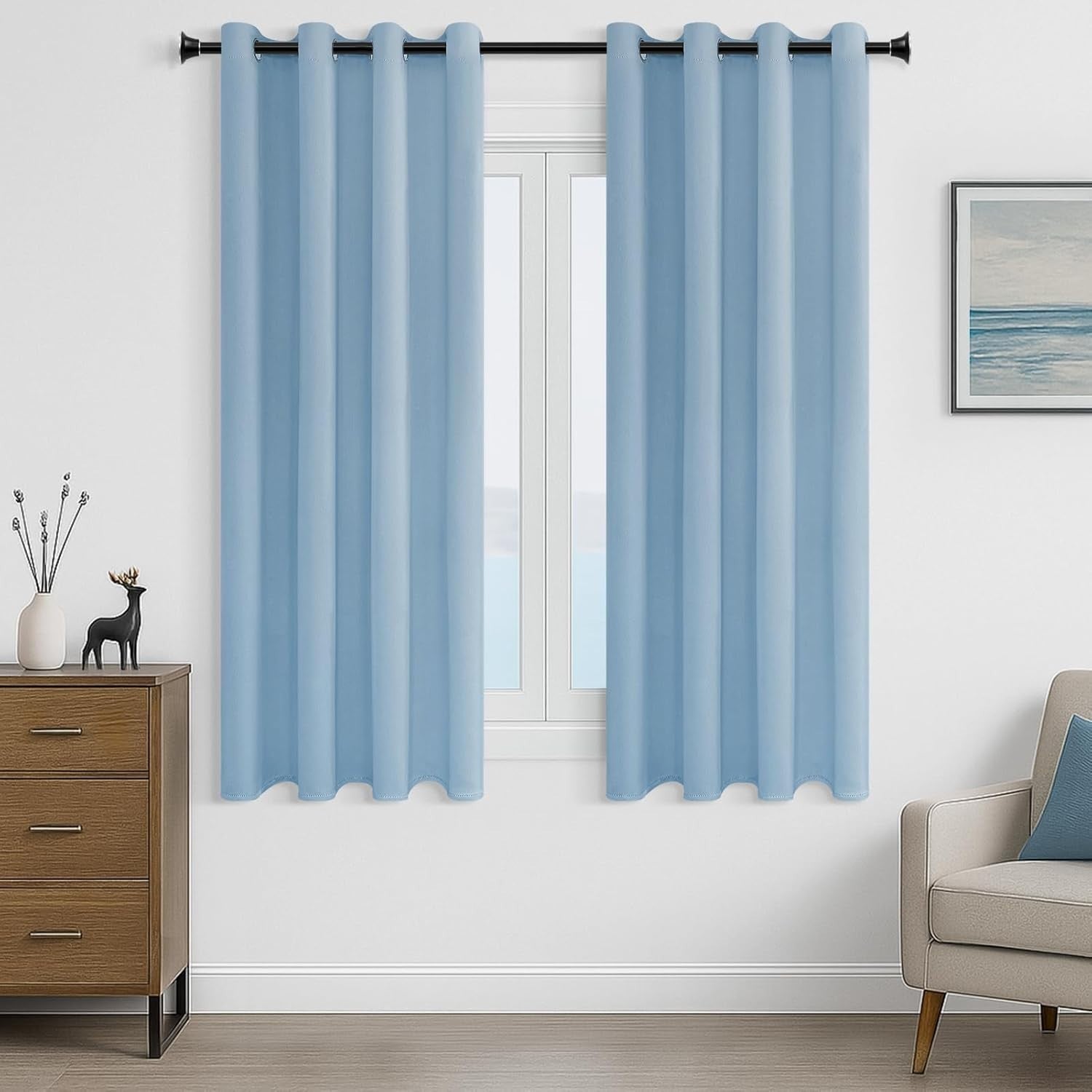Mrtrees Blue Blackout 54in Drop Short Thermal Eyelet Curtains 137.2x229cm New