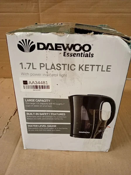 Daewoo Essentials 1.7L Fast Boil Electric Kettle Black Plastic Cordless Jug