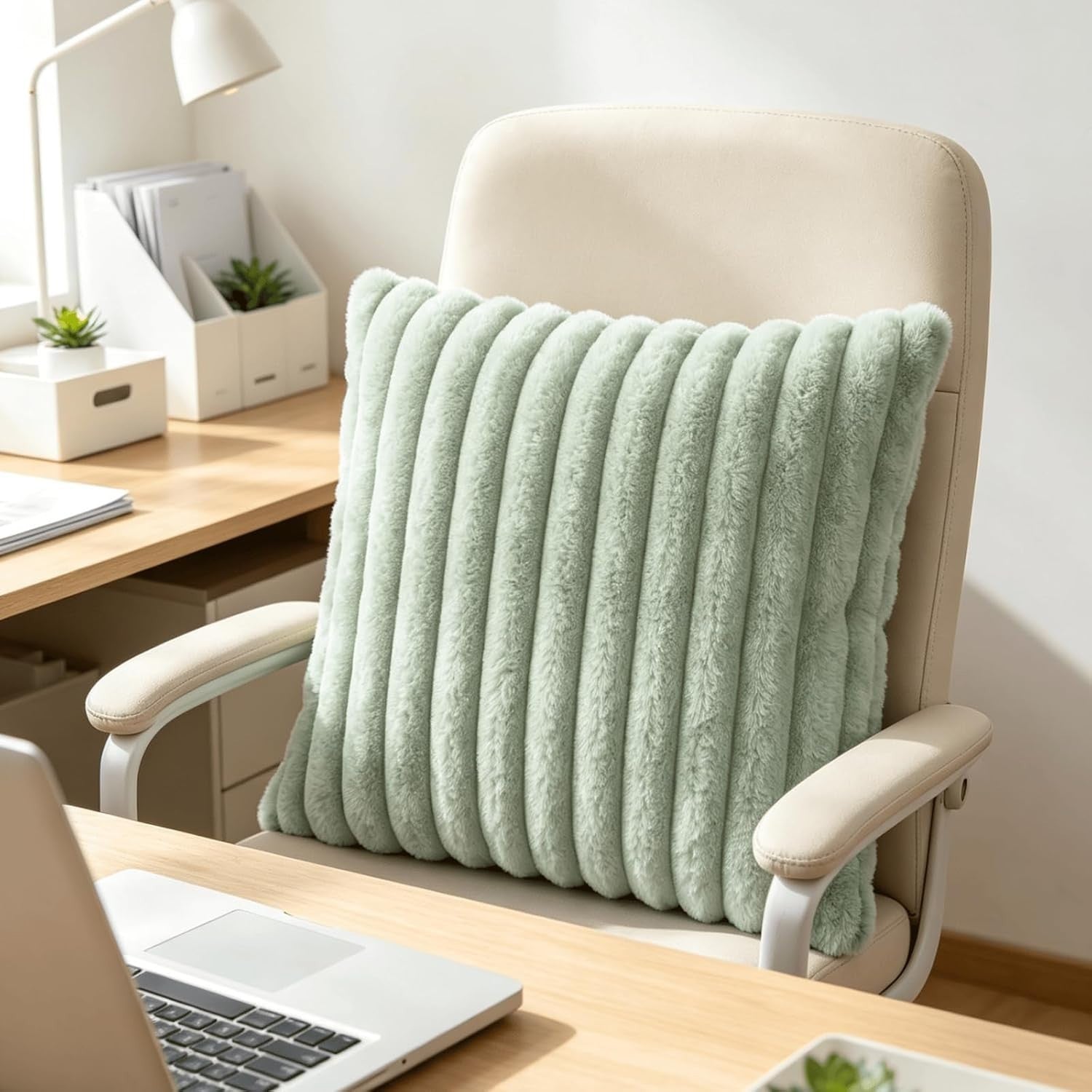 NIULAA Sage Green Faux Fur Cushion Covers 45x45cm Soft Plush Quality Design New