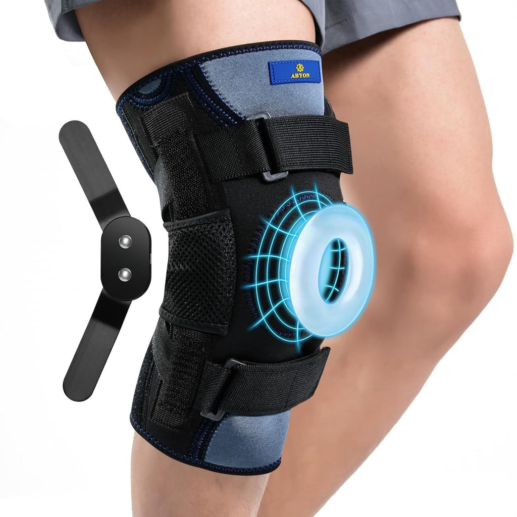 ABYON Hinged Knee Brace Men Women Adjustable Support Open Patella ACL MCL Large