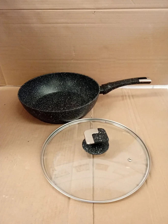 Rainberg 28cm Deep Frying Pan With Lid Granite Nonstick Cooking 28cm Black