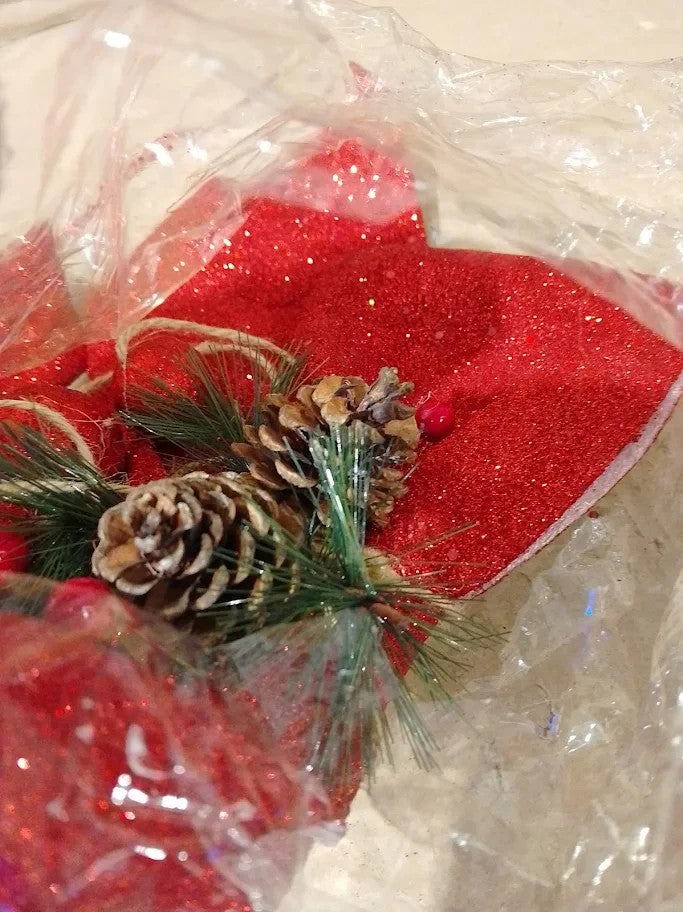 Whaline 2x Christmas Tree Decoration Glitter Bow 25x30cm Premium Red New