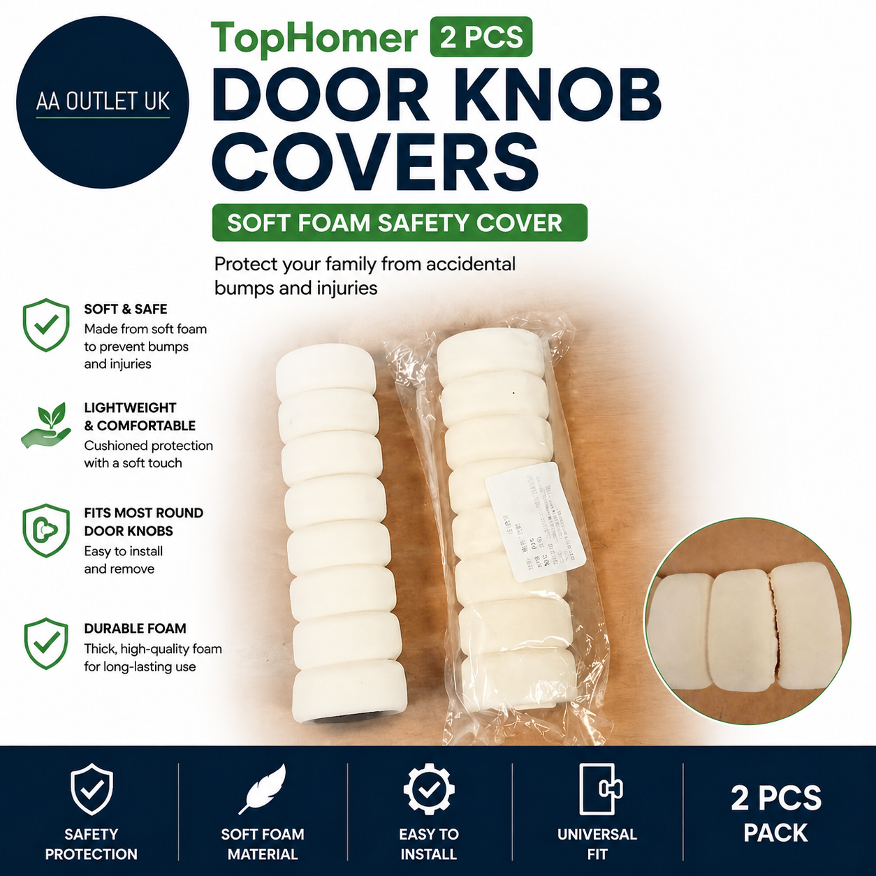 TopHomer 2 Pieces Door Knob Covers Door Handle Soft Foam Cover Guard Protection
