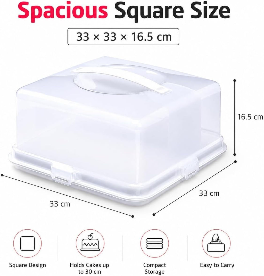Accurate Plastic Square Cake Carrier Lid Locking Clips Handle Dishwasher
