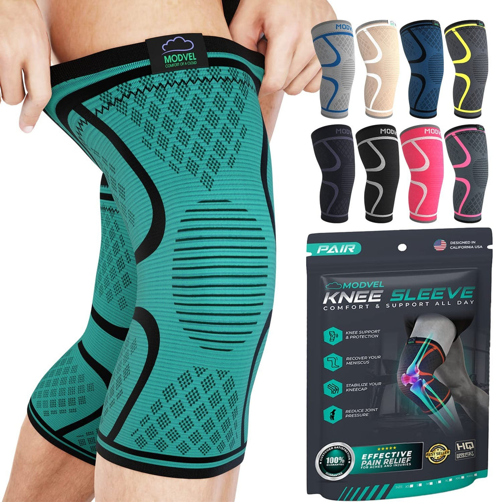 Modvel Knee Brace Compression Sleeve 2 Pack Support Joint Pain Relief New