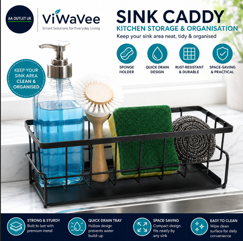 ViWaVee Sink Caddy Kitchen Storage & Organisation Organiser Sponge Holder