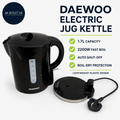 Daewoo 1.7L Electric Kettle Fast Boil Lightweight Plastic 2200w Power Black Jug