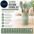 12pc Kitchen Utensil Set Silicone Cooking Utensils Wooden Handle Heat Resistant