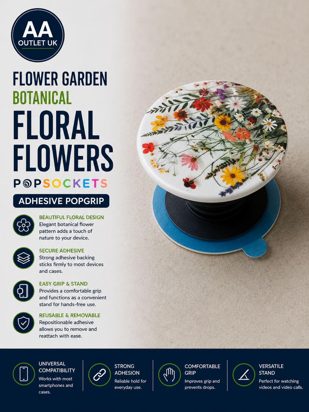 Flower Garden Botanical Floral Flowers Adhesive PopGrip New