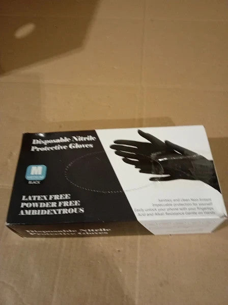 Praima Black Nitrile Disposable Gloves Latex Powder Free Pack Of 100 Medium New