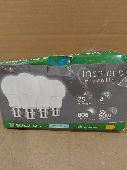 B22 Bayonet LED Bulb Daylight 6500K 60W Equivalent 7.3W Pack Of 4
