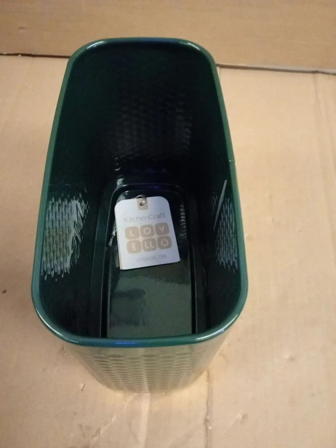 KitchenCraft Lovello Textured Utensil Holder 19x9x18cm Hunter Green Gold New