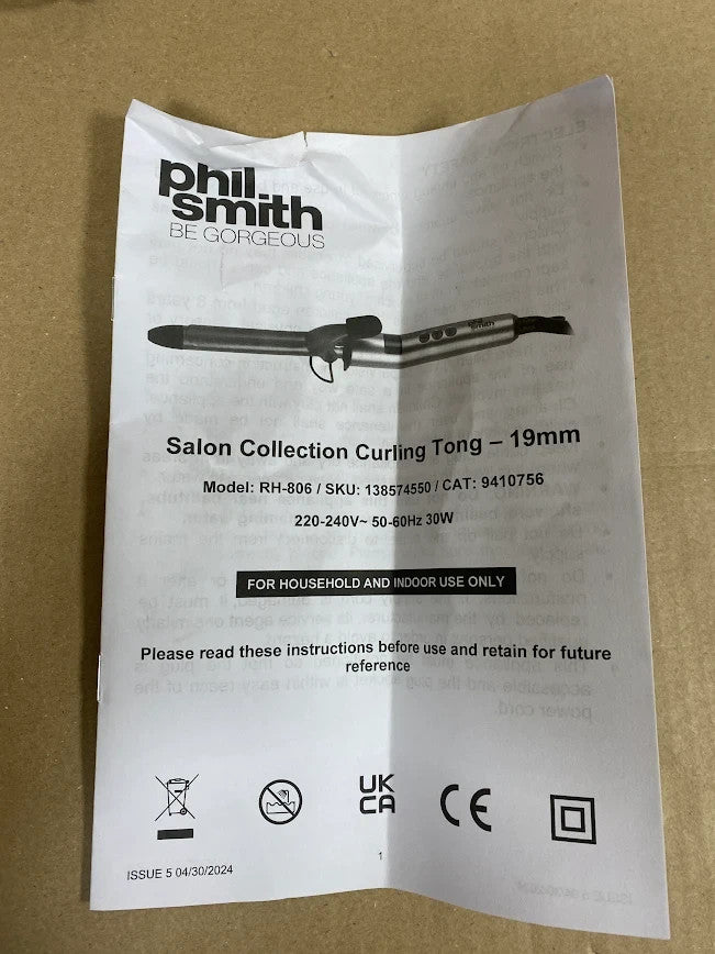Phil Smith Glamgold 19mm Curling Tong RH806 LED Display Tighter Curls