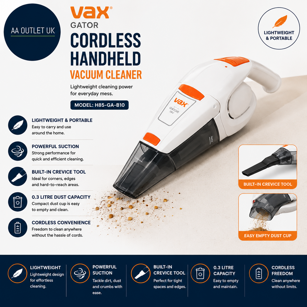 Vax Gator Cordless Handheld Vacuum Cleaner Lightweight Quick Cleaning 0.3L