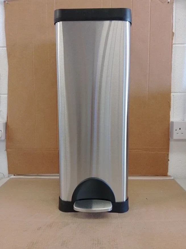 Habitat 30 Litre Slim Line Modern Pedal Bin Silver Kitchen Bathroom Waste Design