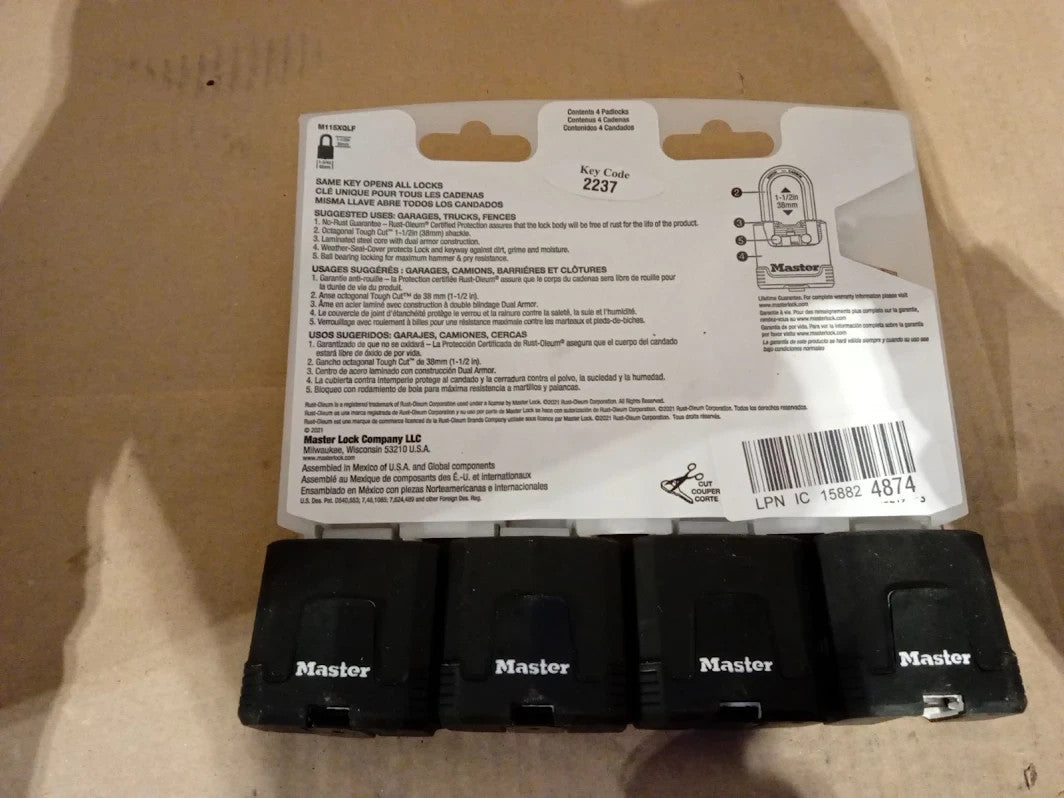Master Lock M115XQLFCCSEN Magnum Padlock 4 Pieces Laminated Steel Black 48mm New