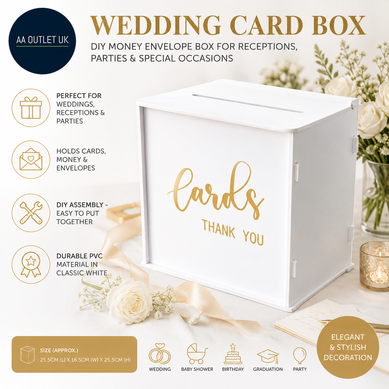 Gudelak Wedding Card Box PVC Gift Box White DIY Money Envelope Decorations