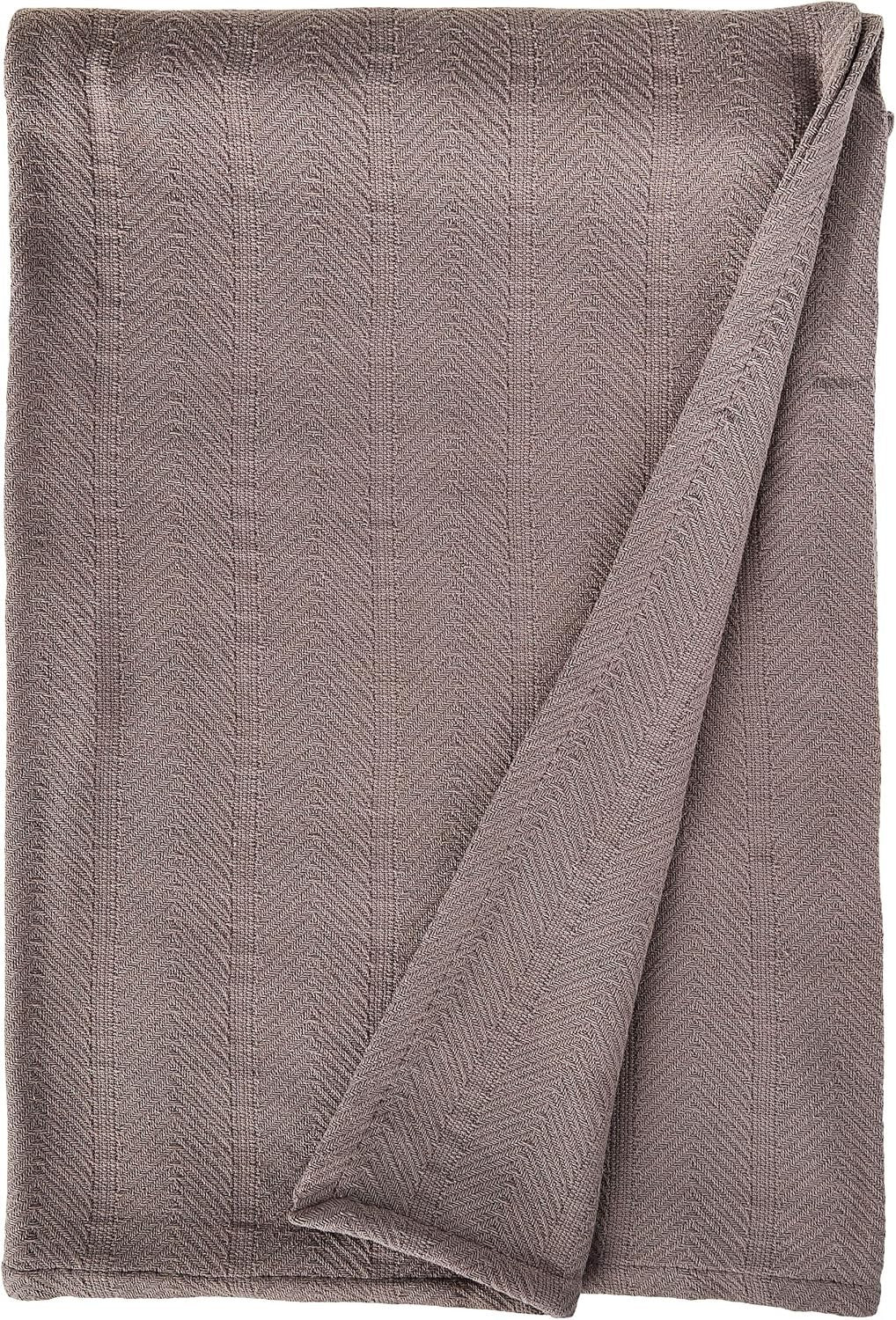 Eddie Bauer Home Herringbone Blanket 100% Cotton Lightweight 90x90in New