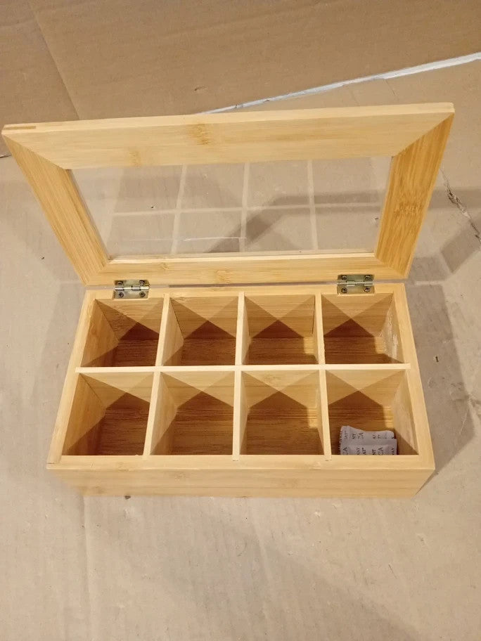 Relaxdays Bamboo Tea Box 8 Compartments Tea Bag Chest Wooden Closable Lid