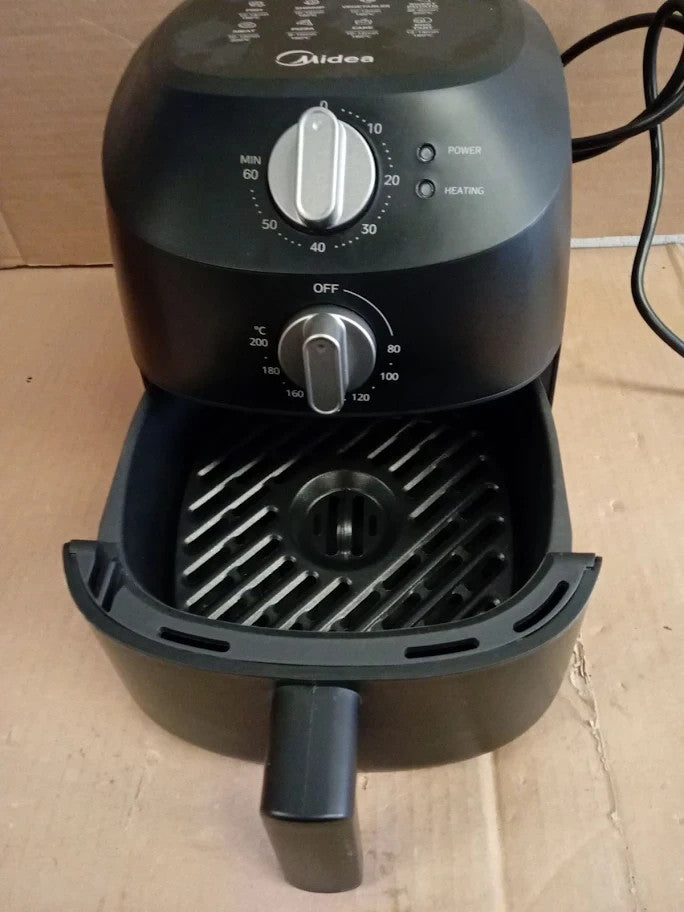 Midea Compact 2L Air Fryer 12 Preset Menus Adjustable Timer 21.5x23x22 Black New