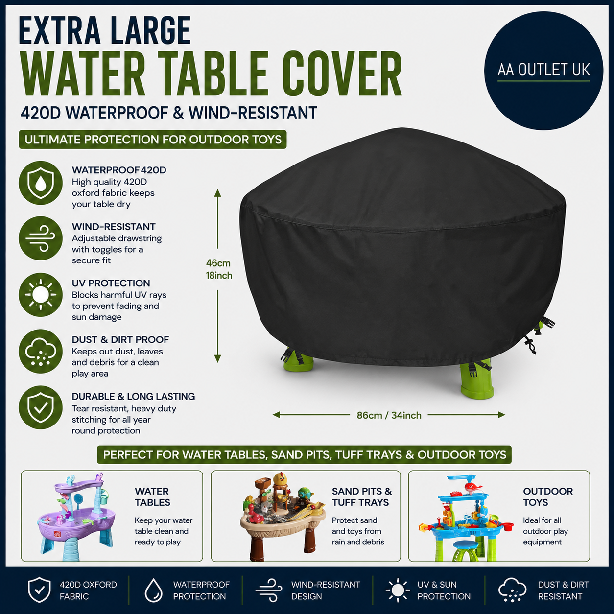Extra Large Water Table Cover 420D Sand Pit Cover Waterproof Wind Resistant Sand