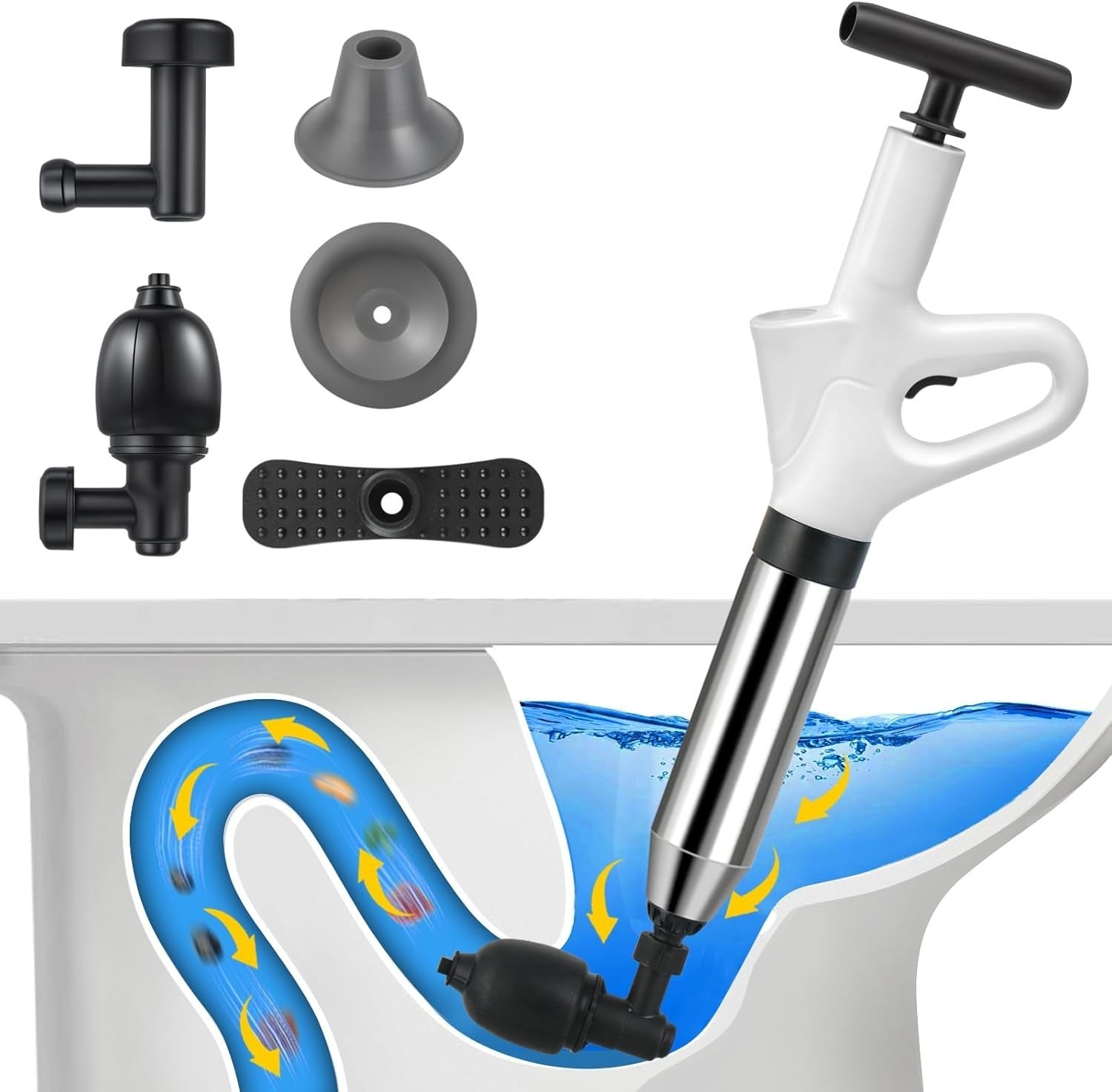 Compressed Air Pipe Drain Cleaner Pump Compression 4 Suction Sinks Toilet Shower