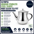 Olympia Arabian Stainless Steel Teapot 700ml M981 Silver Dishwasher Safe Design