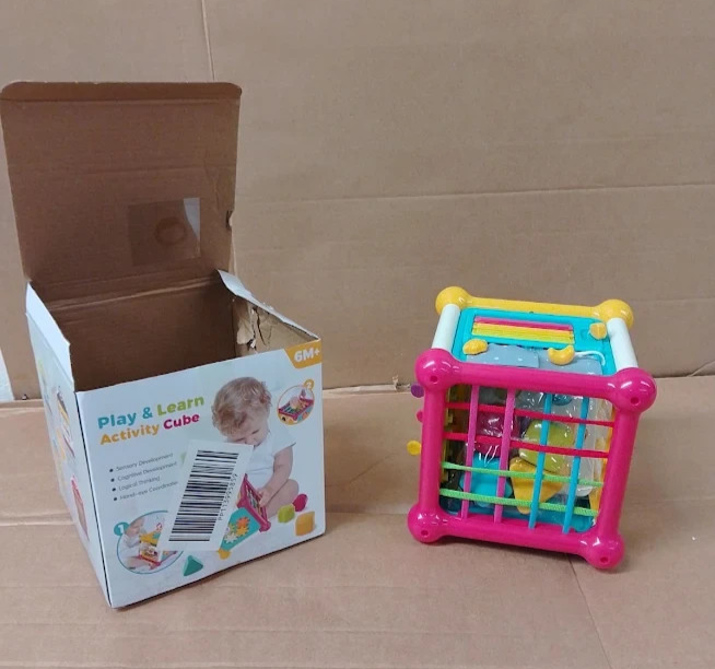 6 in 1 Baby Activity Cube Montessori Toy Shape Sorter Sensory Learning 6M+