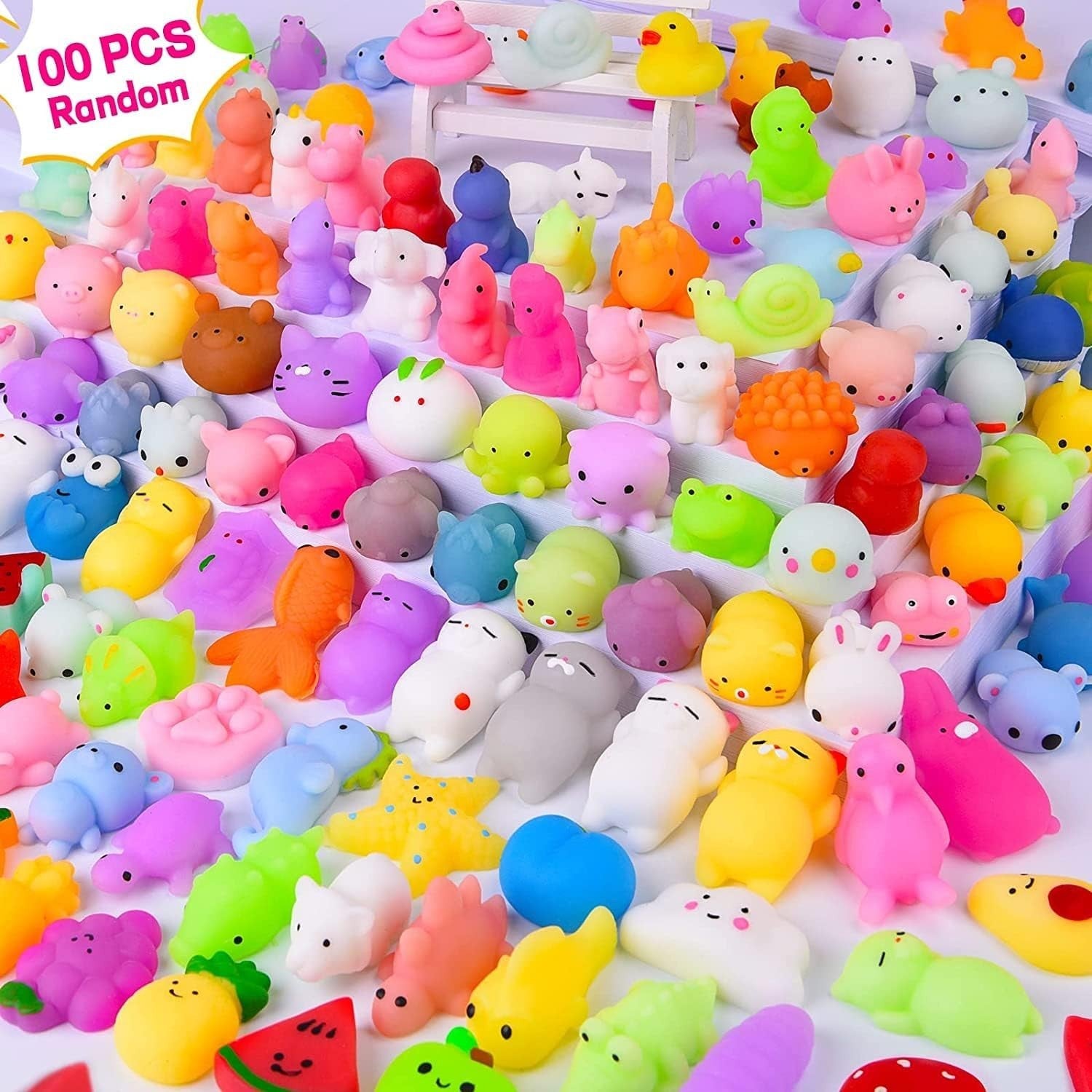 Leehur 100pcs Mochi Squishy Toys Mini Kawaii Squishies Party Bag Fillers New