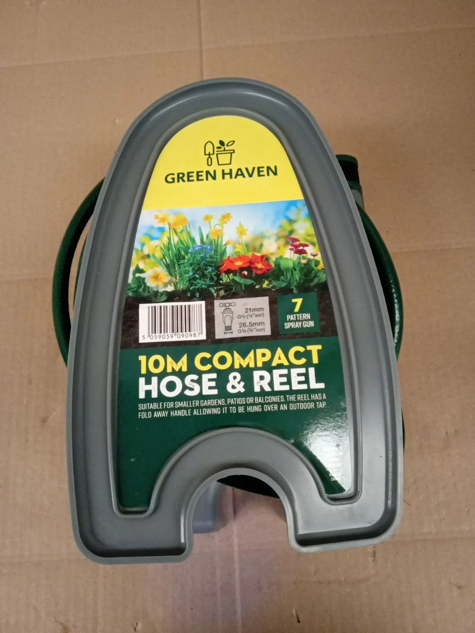 Green Haven Garden Hose Pipe Reel 10m 32ft Lightweight Compact 7 Pattern Spray