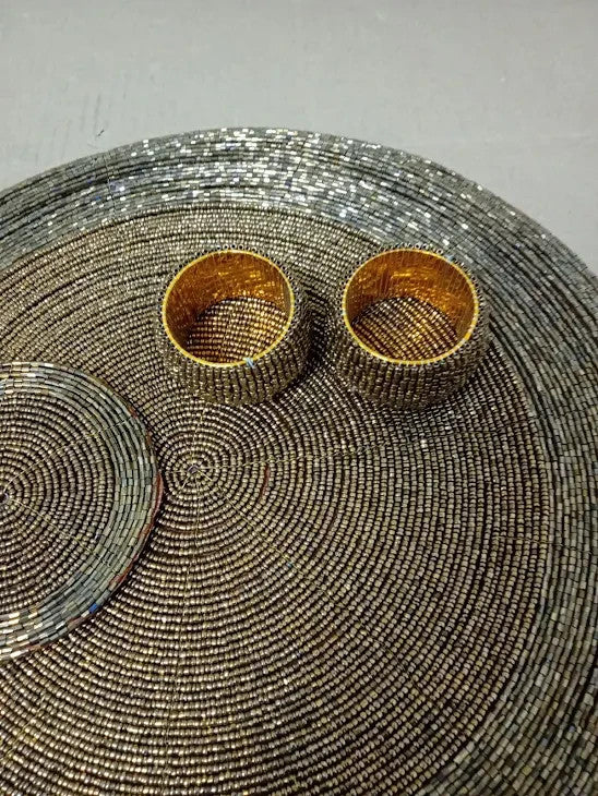 Penguin Home Handcrafted Glass Beaded Round Placemats Napkin Rings