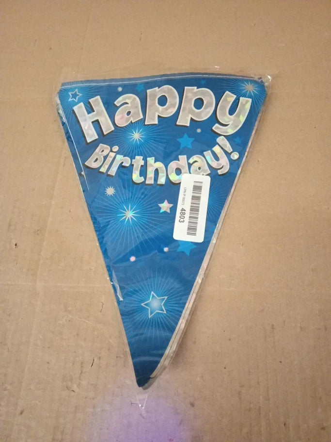 Happy Birthday Blue Holographic Party Bunting Banner 11 Flags 3.9m New