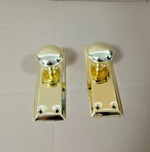 Newliplace 2 Pieces Vintage Dummy Door Knobs Antique Brass Long Plate Interior