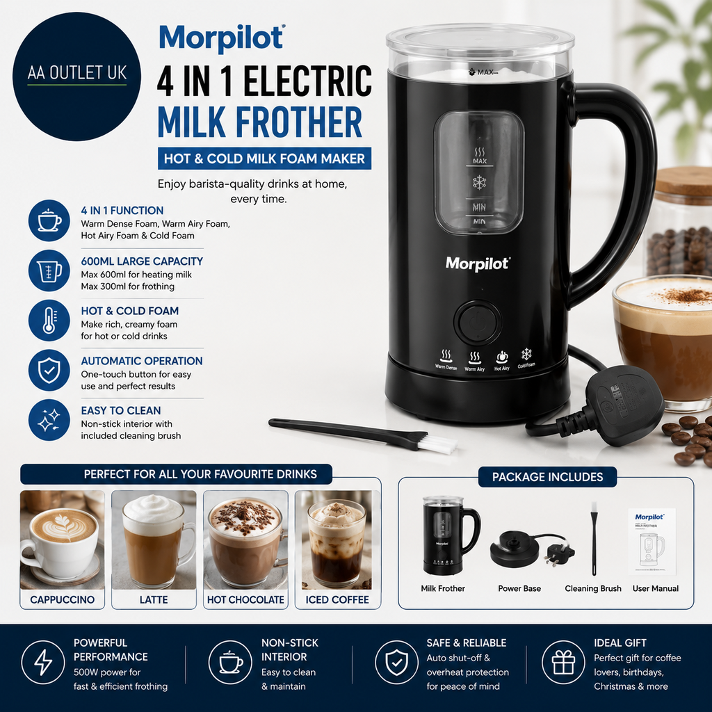 Milk Frother Electric 4in1 Morpilot Automatic 600ml Large Capacity Heater Warmer