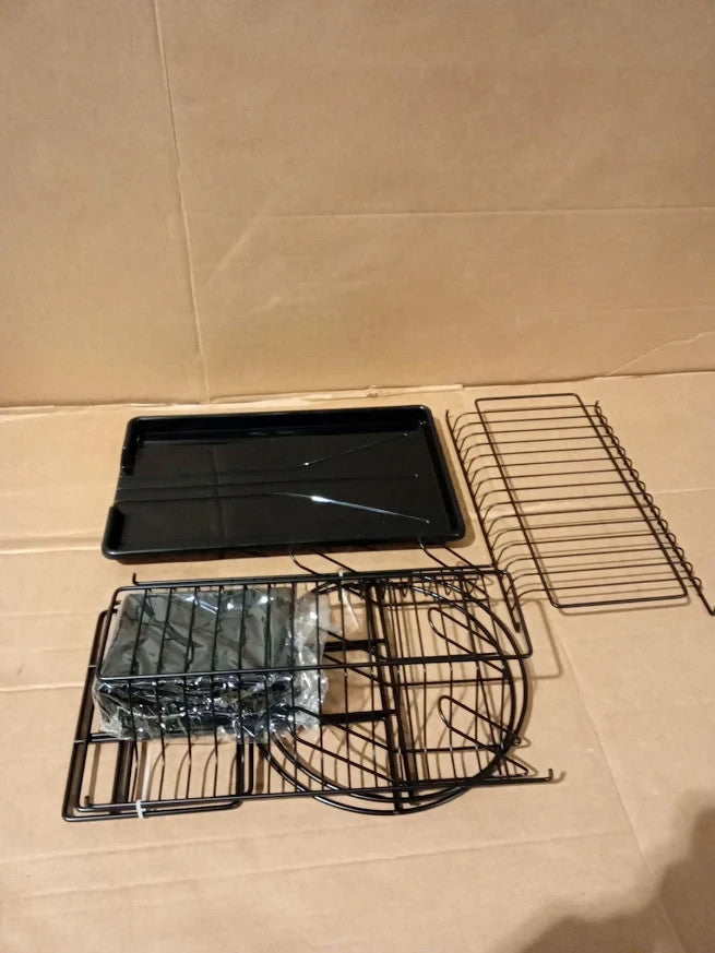 Black 2 Tier Dish Rack Stainless Steel Drainer Drip Tray Cup Utensil Holder New