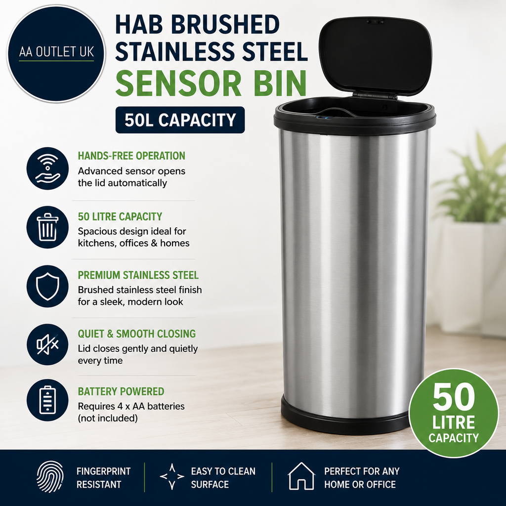 Habitat 50 Litre Brushed Stainless Steel Sensor 62.9x43.2x27.9cm Bin