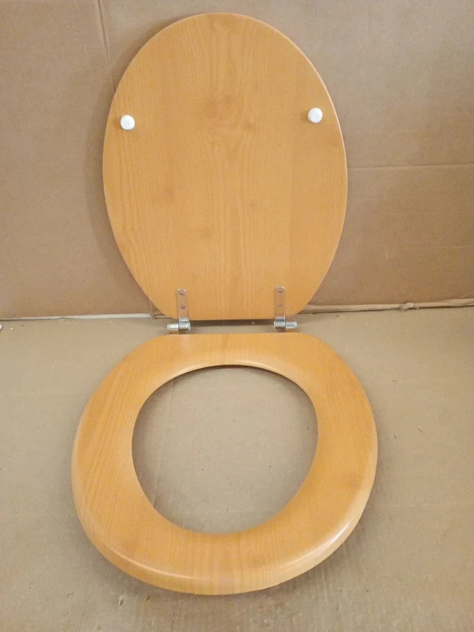 Argos Home Pine Effect Toilet Seat Adjustable Hinges 45.4x36.9x5.2cm Natural New