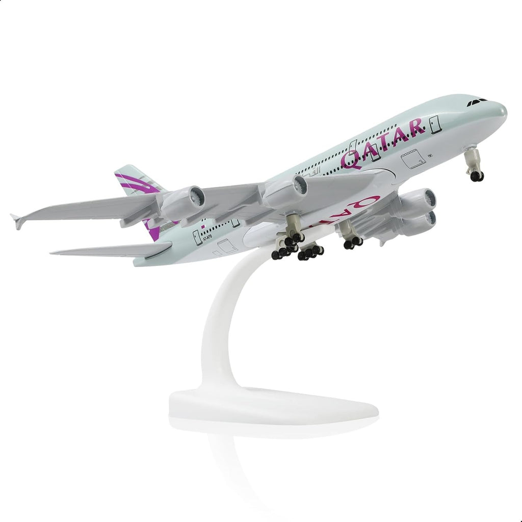 Qiyumoke Qatar 1:300 Die Cast Airplane Model A380 Sky Jumbo 7.48x7.95x2.64in