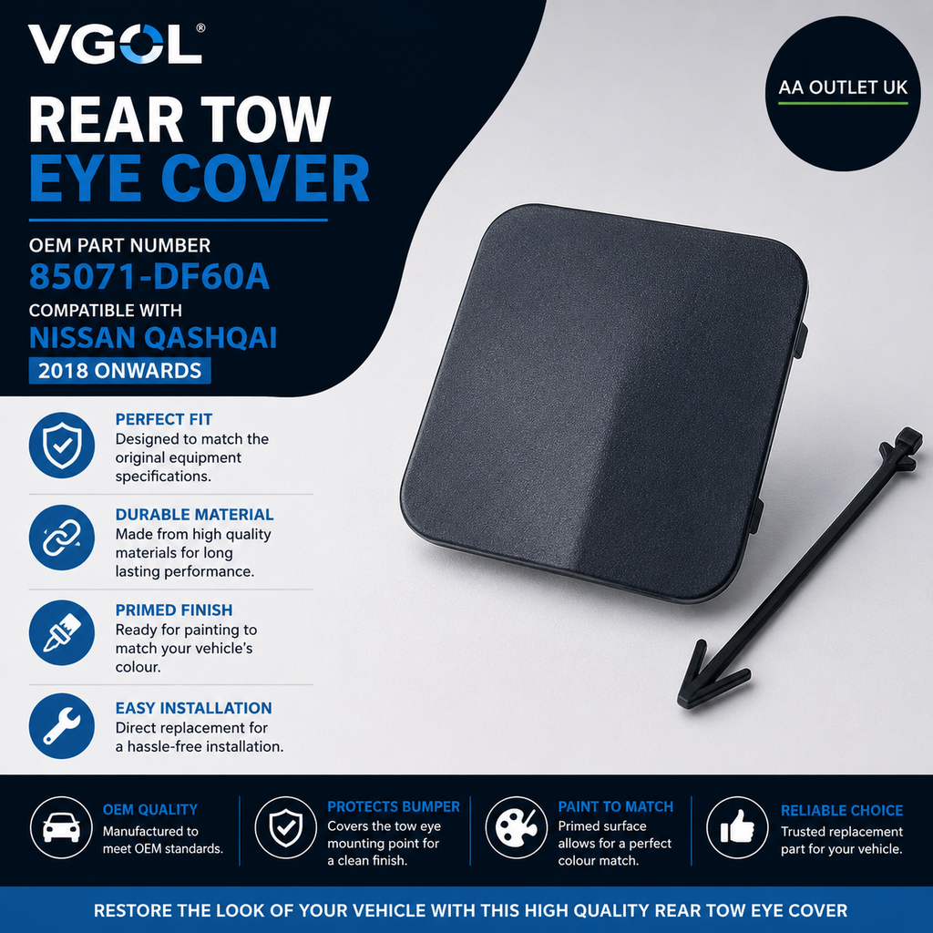 VGOL Rear Tow Eye Cover 85071-DF60A Nissan Qashqai 2018 Plastic Black Design