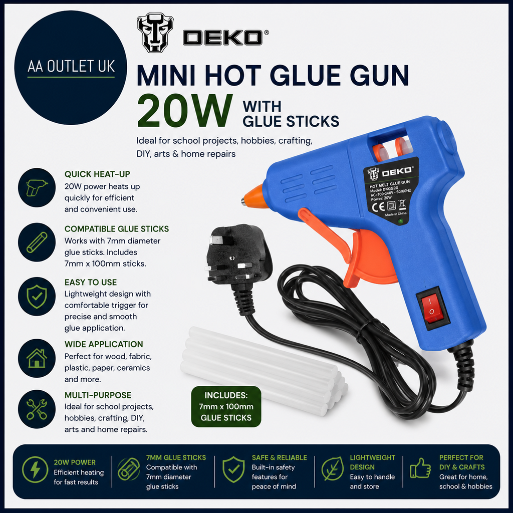 Deko Mini Hot Glue Gun 20W 7x100mm Sticks School Projects Hobbies Crafting DIY