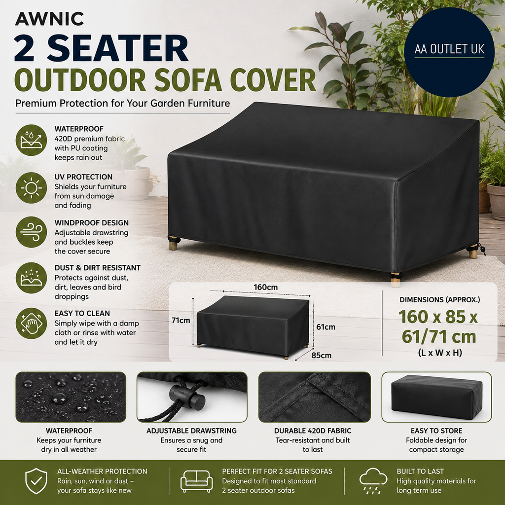 Awnic 2 Seater 420d Outdoor Waterproof Garden Set Sofa Cover 160x85x61cm