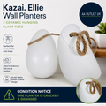 Kazai Wall Planters Ellie Hanging Ceramic Plant Pots 2 Pieces White Matte