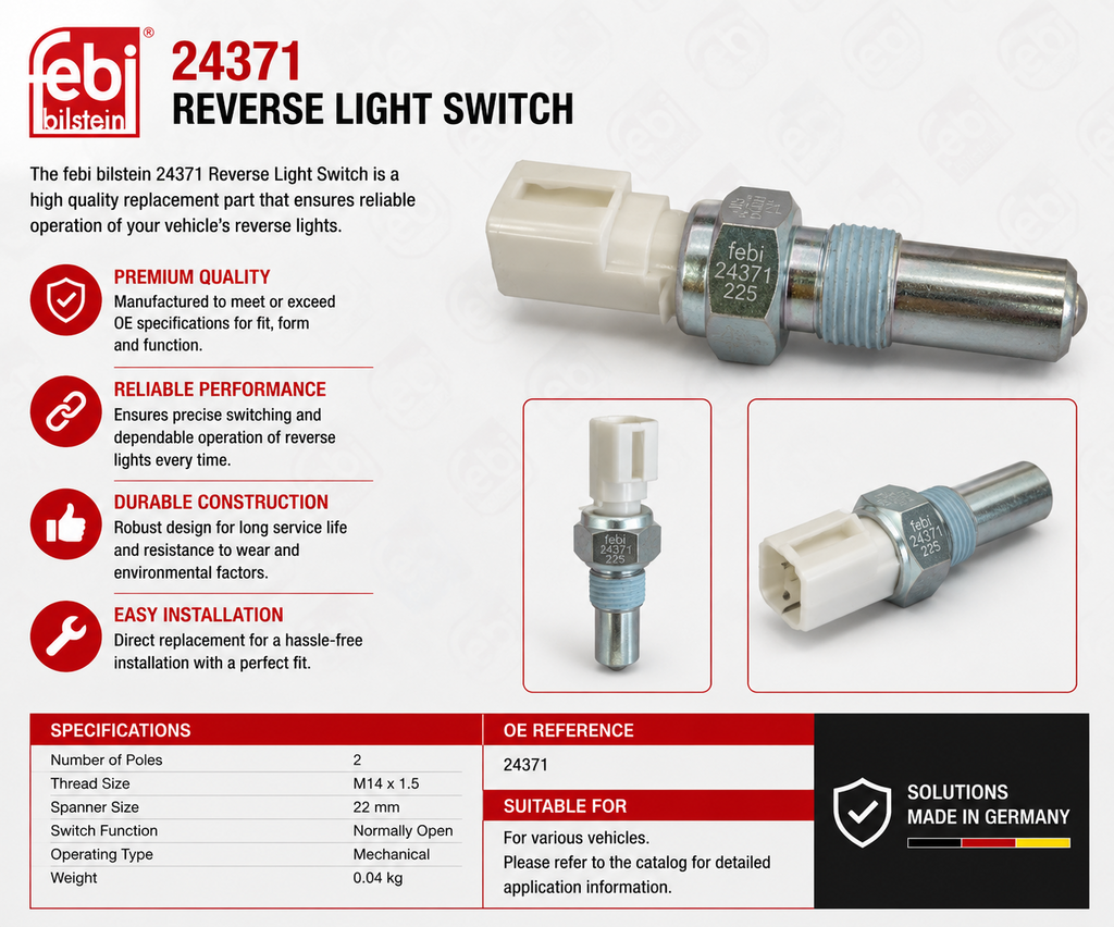 Febi Bilstein 24371 Reverse Light Switch 9x6.1x4.6cm Push Button 12 Amps