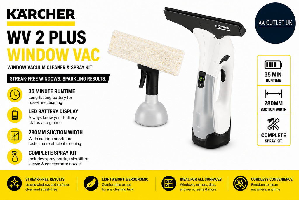 Kärcher WV 2 Plus Window Vac 35min Battery LED Display 280mm Suction Spray Kit