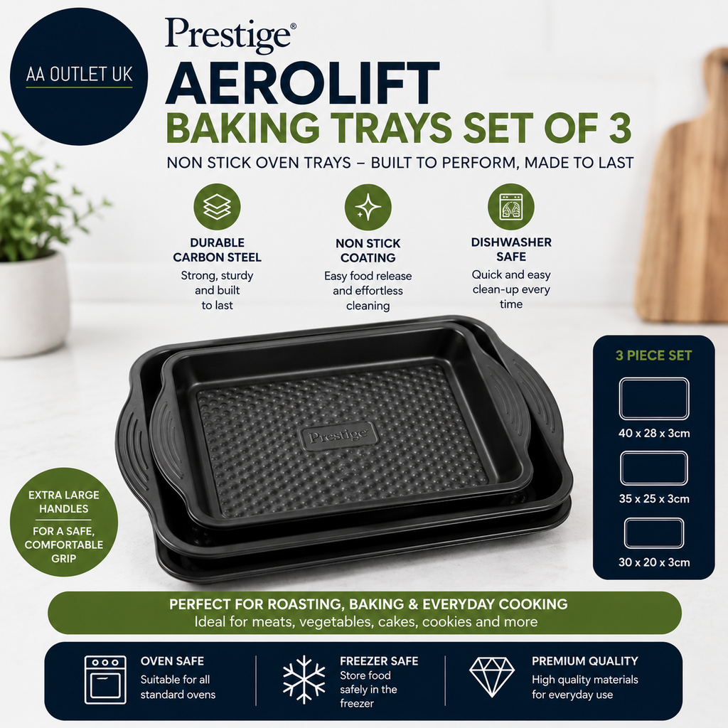 Prestige  Aerolift Baking Trays Oven Non Stick Set of 3 Dishwasher Safe Oven
