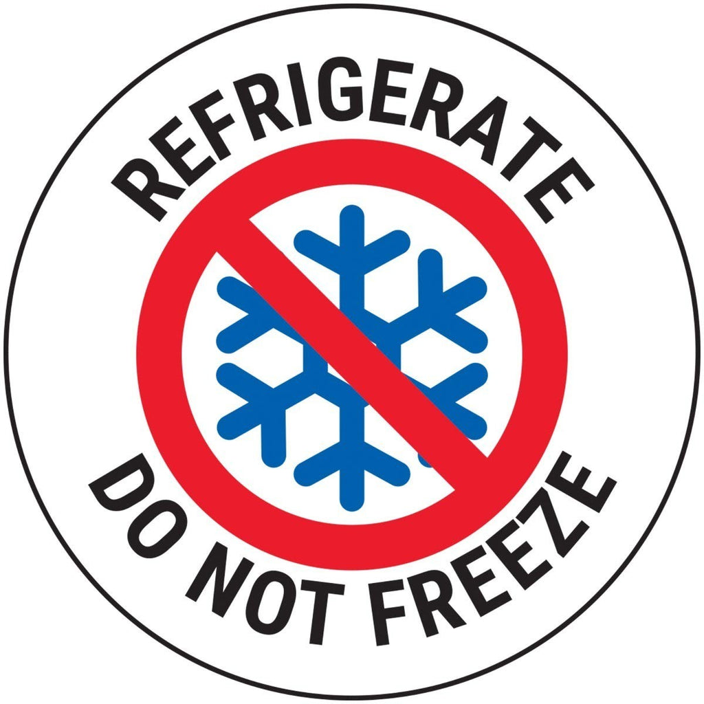 V Safety Refrigerate Do Not Freeze Sticker 50mm Diameter New