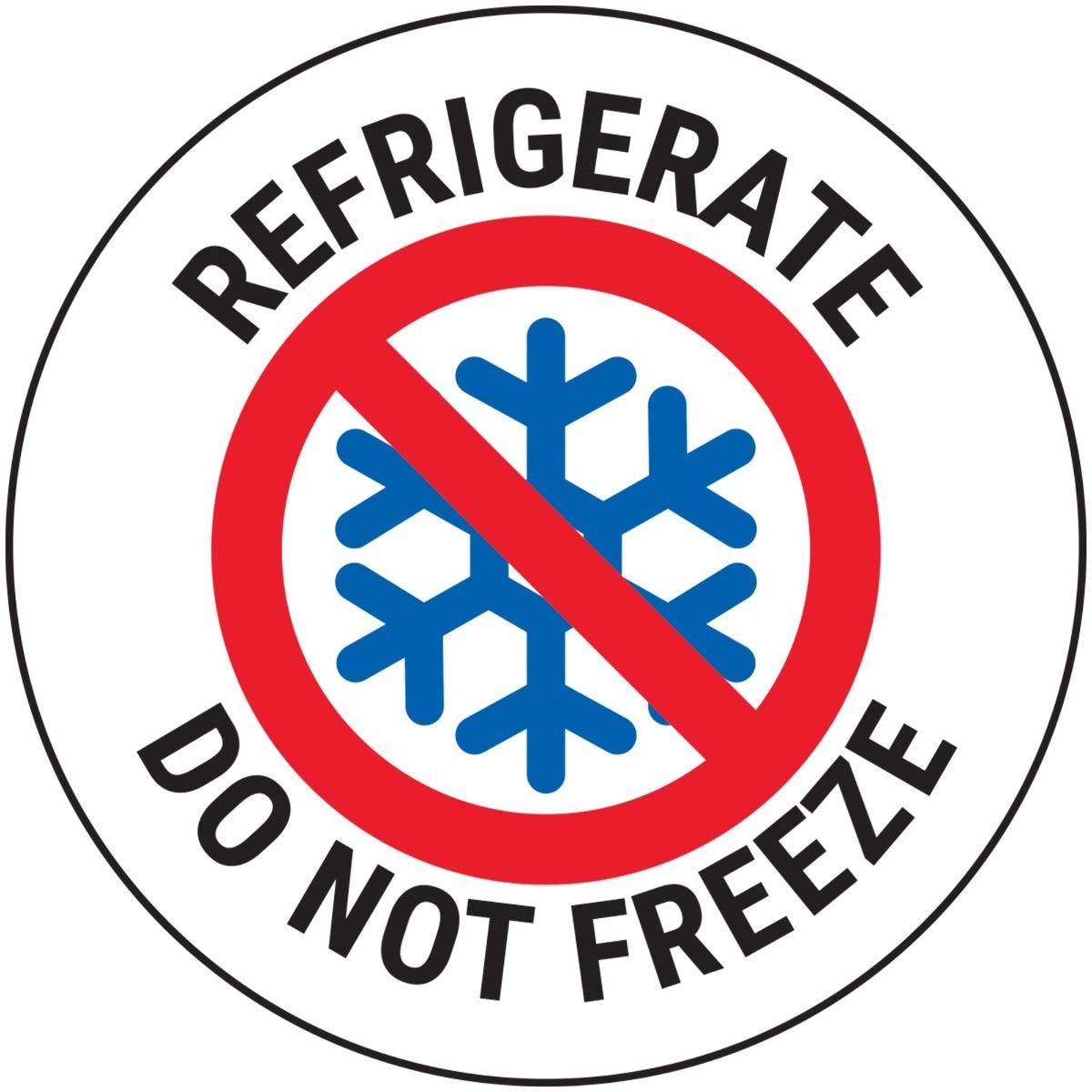 V Safety Refrigerate Do Not Freeze Sticker 50mm Diameter New