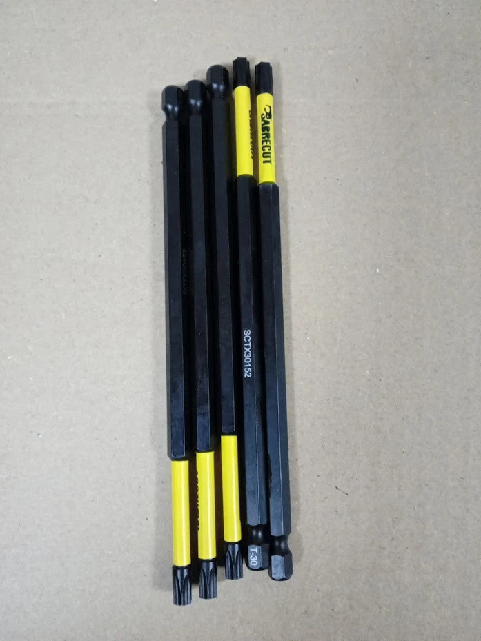 5 Pieces SabreCut 152mm T30 Torx Magnetic Impact Screwdriver Bits Heavy Duty